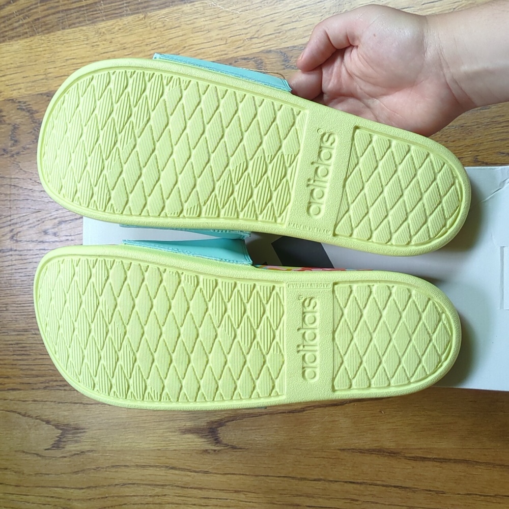 NIB FARM Rio Slide Sandals Adidas Collaboration Women's Size 10 Blue Beach Print - Picture 9 of 14
